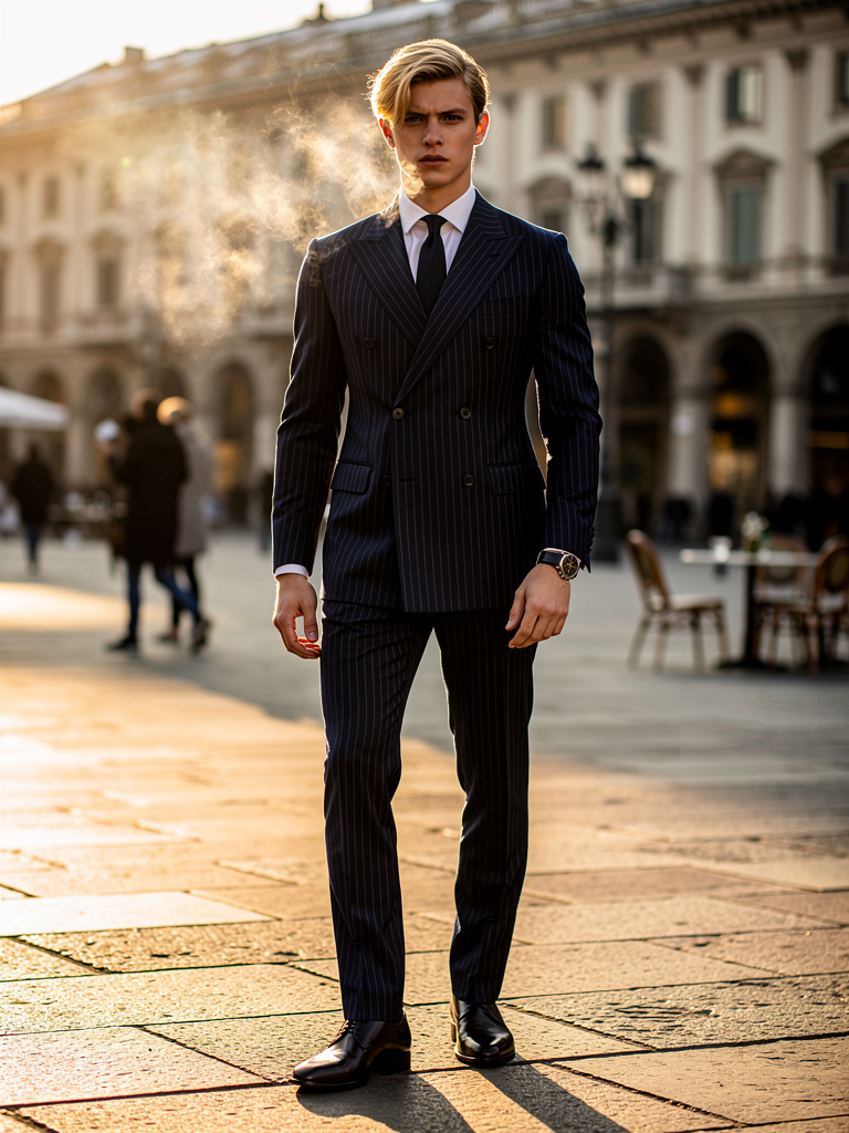 FW27 · Navy Chalk-stripe Suit · Italian Cut