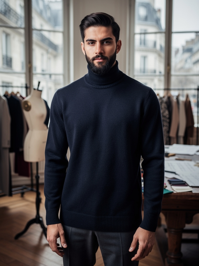 FW27 · Navy Cashmere Turtleneck