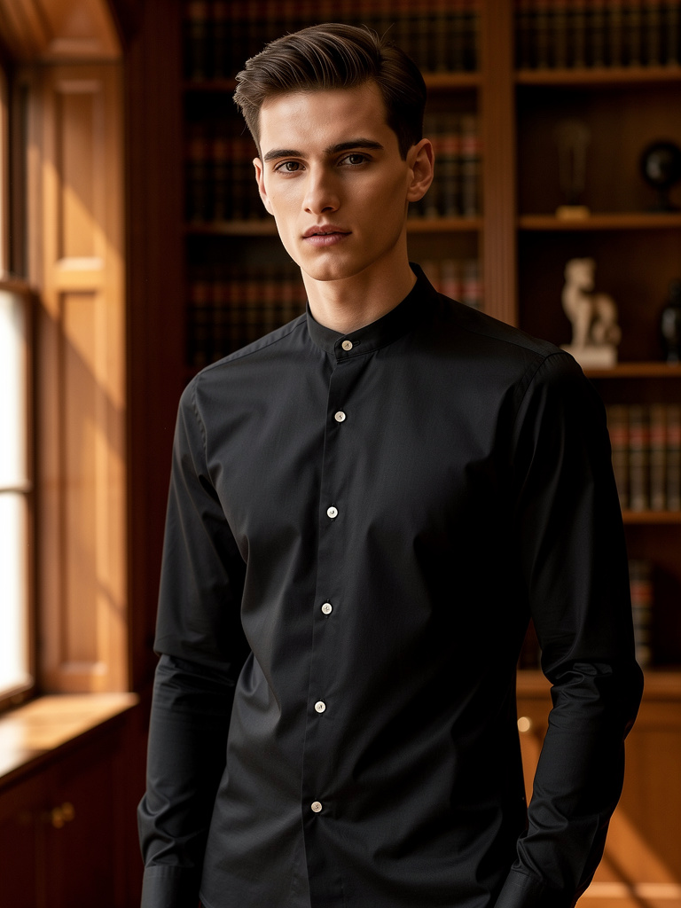 Dress Shirt · Mao collar (band collar) · Giza Cotton · Black