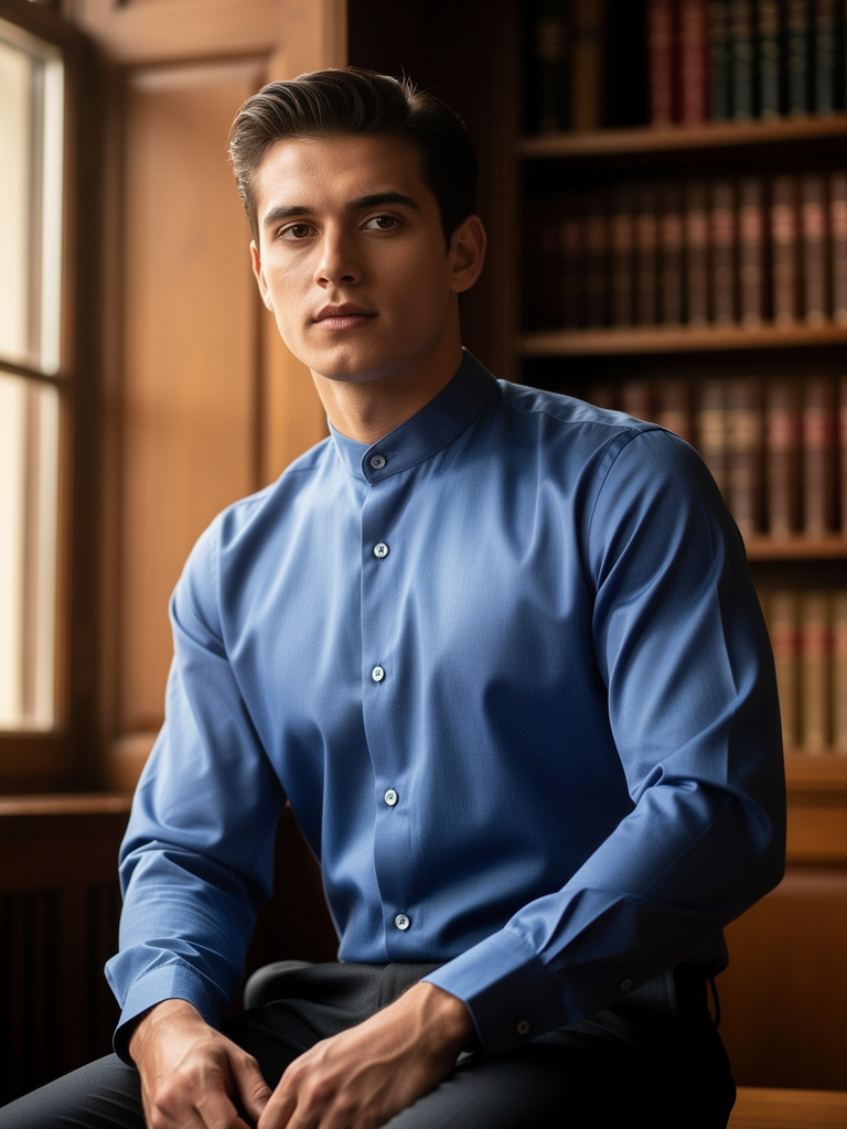 Dress Shirt · Mao collar (band collar) · Giza Cotton · French Blue