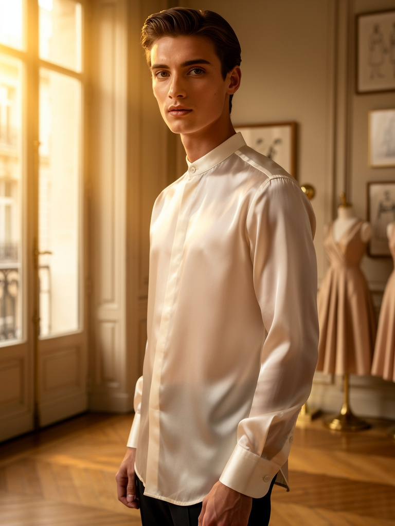 SS27 · Ivory Silk Shirt · Mao Collar