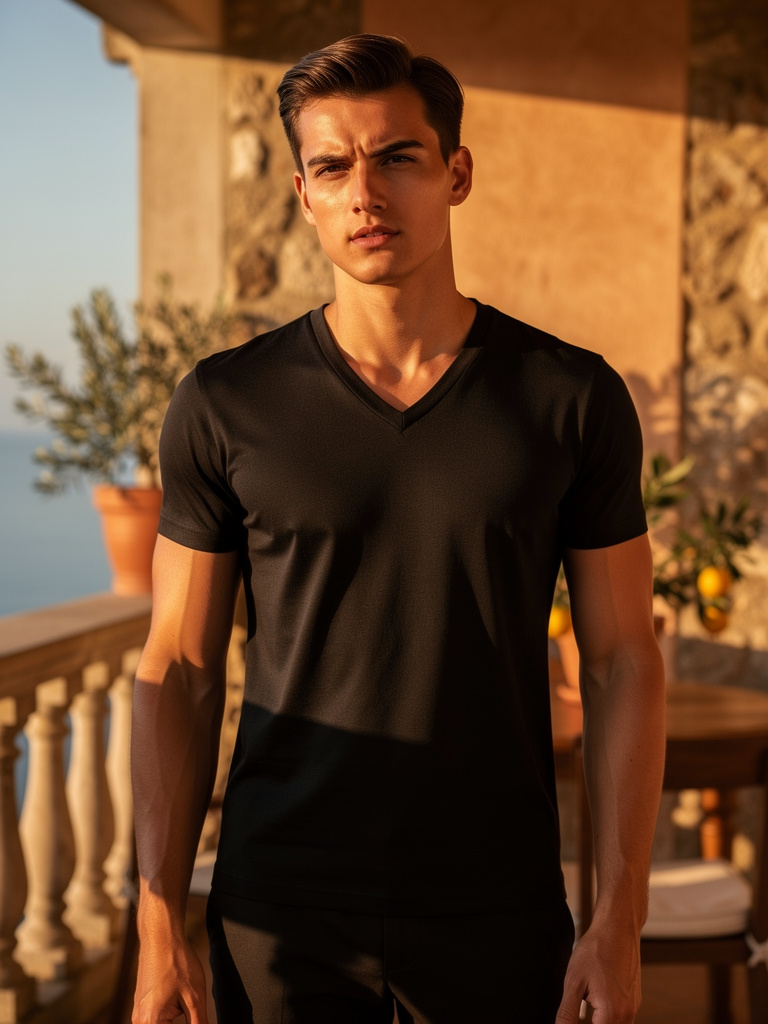 T-shirt · Slim V-neck · Organic Supima · Black