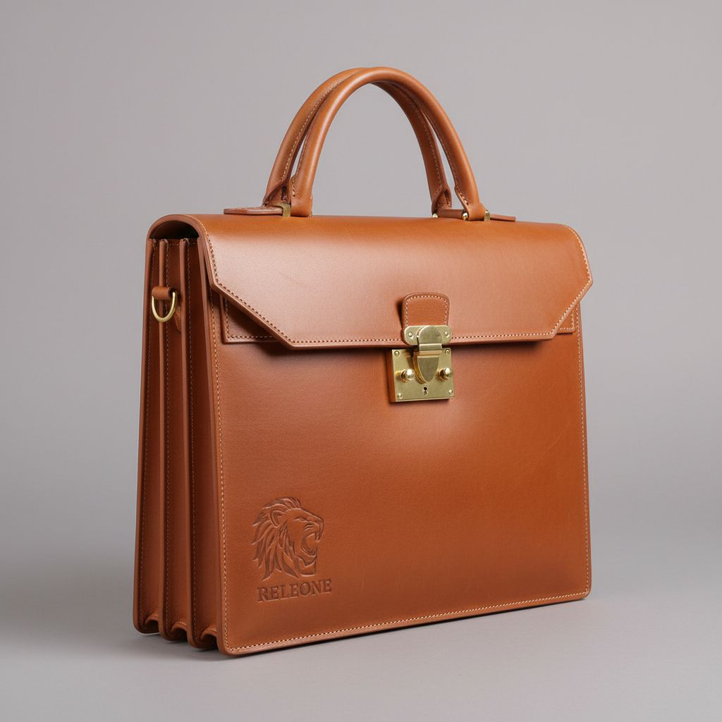 Hand-stitched cognac calfskin briefcase