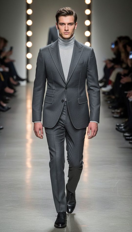 Charcoal peak-lapel runway