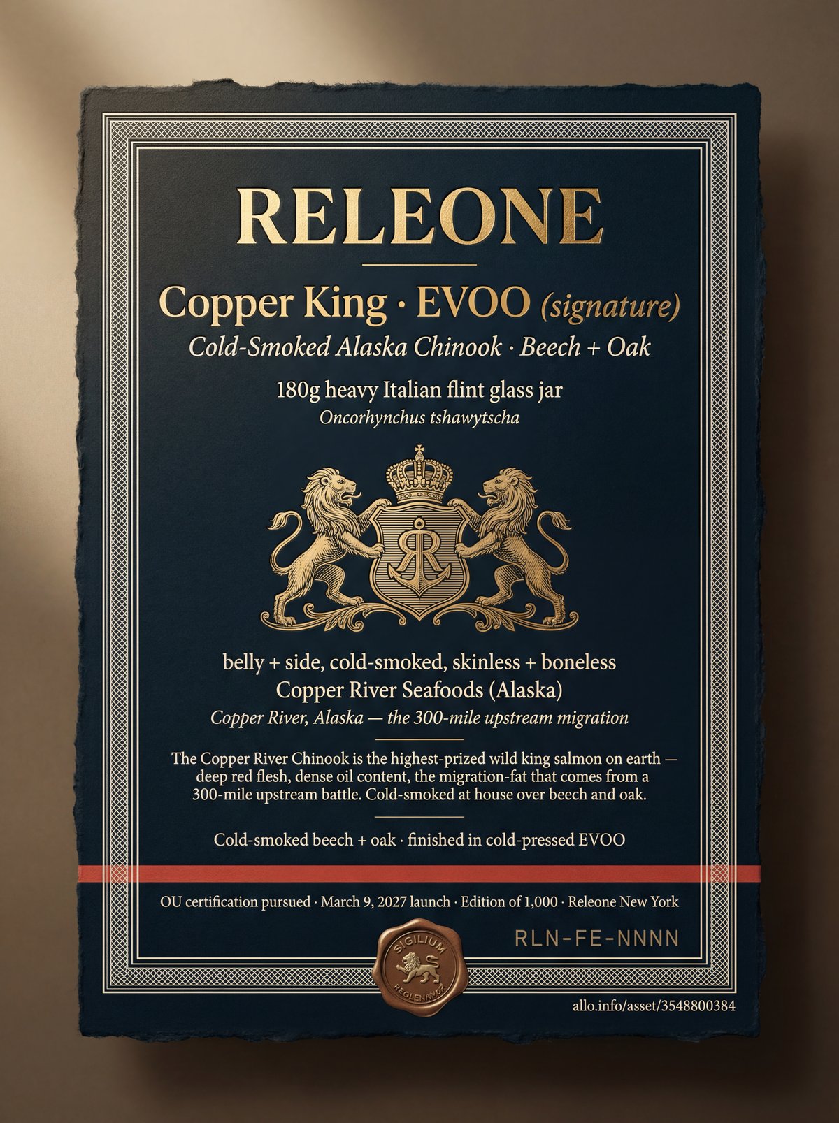 Copper King Salmon × EVOO · selected label artwork
