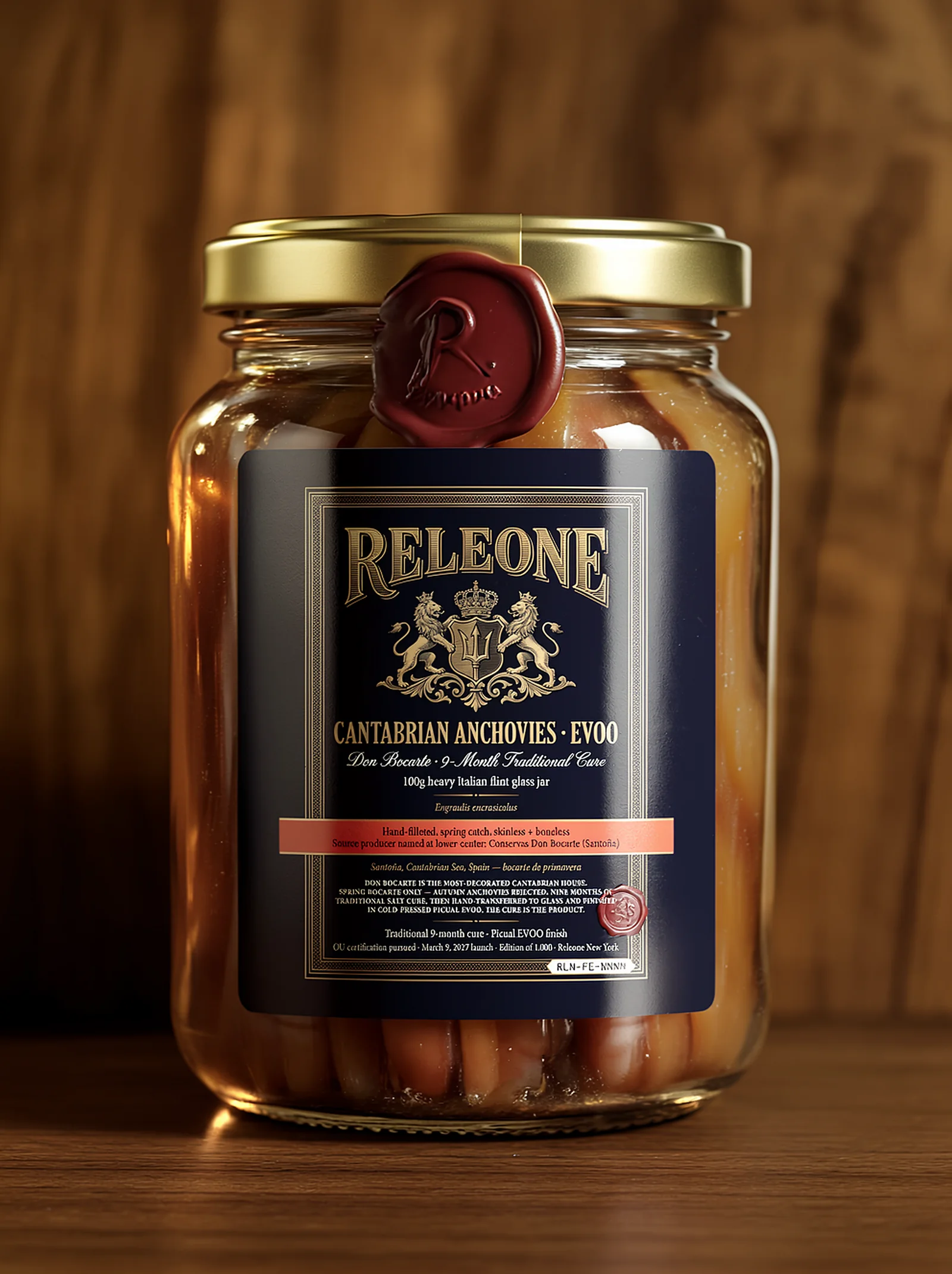 Cantabrian Anchovy × Amalfi — spring-cured anchovies in French extra-flint glass
